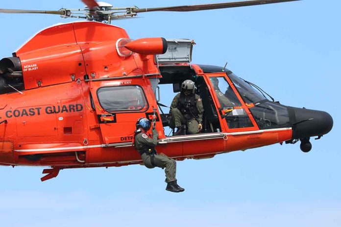 Coast Guard helicopter with rescue personnel onboard.