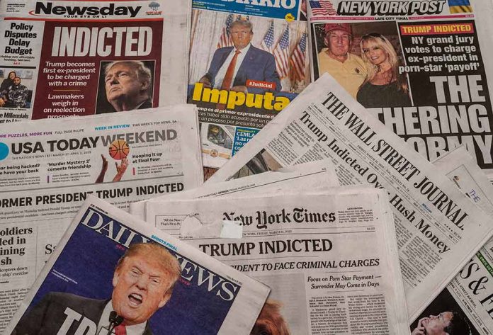 Newspaper headlines about Trump's indictment.