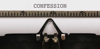 Typewriter with "CONFESSION" on paper.