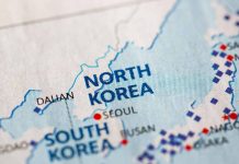Closeup of North Korea on a map