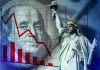 Statue of Liberty with declining stock chart overlay