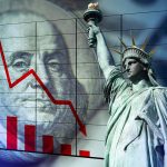 Statue of Liberty with declining stock chart overlay