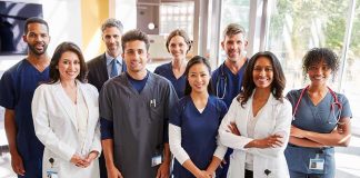 Group of medical professionals in a hospital setting