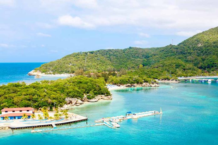515128393 featured image Tropical beach with docks and lush green hills