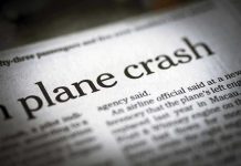 Newspaper headline about a plane crash story