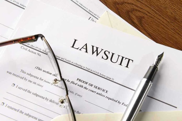 334984952 Lawsuit papers with glasses and pen on table