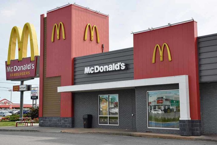 McDonalds restaurant exterior with logo and drive tru sign