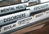 File folders labeled with mental health disorders and psychiatry