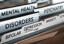 File folders labeled with mental health disorders and psychiatry