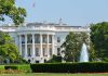 The White House surrounded by gardens and a fountain