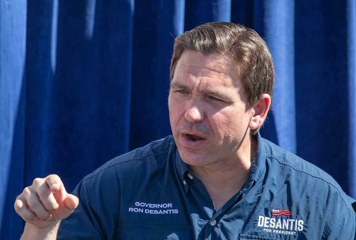 2346782509 Man in "Desantis for President" shirt speaking.