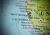 Close-up of California map showing major cities.
