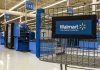 Walmart HALTS Program—Corporate America Shakes Walmart shopping cart inside store near checkout aisle
