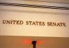 Bipartisan Bill INTRODUCED – Is This The Solution? Sign displaying United States Senate in a government building