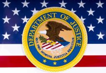 Trump WEAPONIZES DOJ Against Democrat Enemies Department of Justice seal on American flag background.