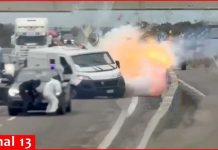 Armed Robbers Blow Up Armored Truck in Brazen Highway Heist