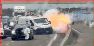 Armed Robbers Blow Up Armored Truck in Brazen Highway Heist