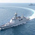 Russian Naval Activity Near Britain Surges naval warship making a sharp turn at sea