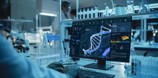 Scientists Used AI to Build Working Viruses Scientist analyzing DNA model on computer in laboratory