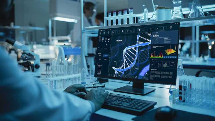 shutterstock_1946049973 Scientist analyzing DNA model on computer in laboratory