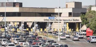 Border inspection station with heavy vehicle traffic