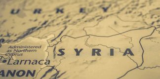 Map close-up of Syria and surrounding regions