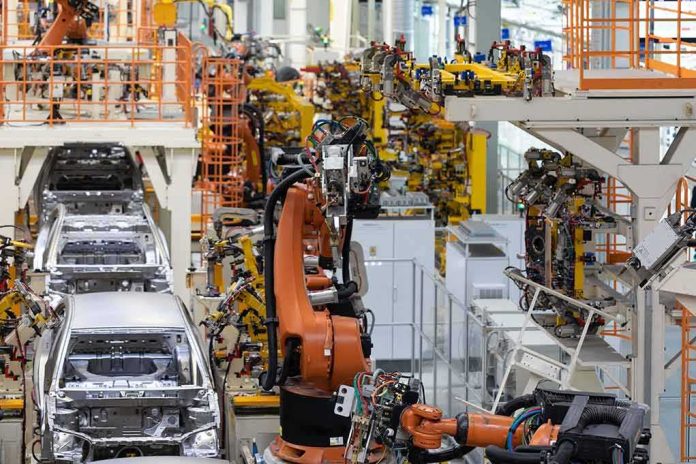 shutterstock_1251721840-1 Industrial robots assemble car bodies on an automotive production line