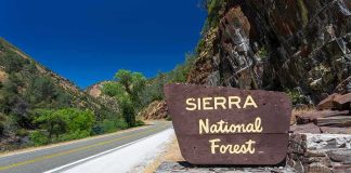 California Moves to Block Proposed Yosemite Land Swap Sierra National Forest roadside sign by winding mountain highway