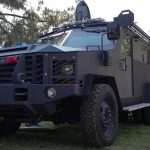 An armored Lenco BearCat vehicle displayed outdoors