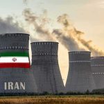 nuclear power plant cooling towers in Iran at sunset