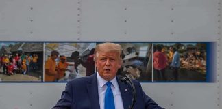 Airport Shock: Trump Meets Xi Planeside Donald Trump speaks at a podium with arms outstretched