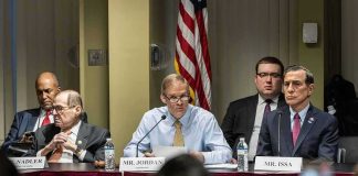 Perjury Claim Meets Complicated Evidence Jim Jordan speaks at a committee hearing with Jerrold Nadler and Darrell Issa seated beside him
