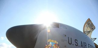 U.S. Confirms Weapons in Orbit U.S. Air Force aircraft nose with sun flare