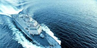 U.S. Forces Destroy Two Iranian Launchers Naval warship cutting through open sea