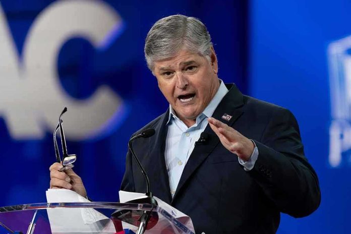 shutterstock_2188817527 Sean Hannity speaking at a podium